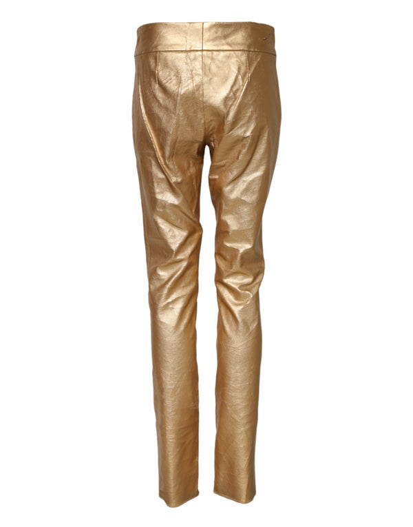Dolce & Gabbana Metallic Gold High Waist Skinny Trouser Pants