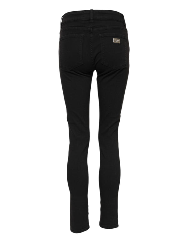 Dolce & Gabbana Black Cotton Logo Skinny Mid Waist Denim Jeans