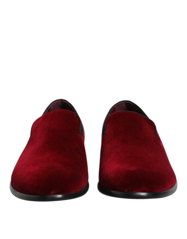 Dolce & Gabbana Red Cotton Velvet Slip On Loafers Formal Shoes