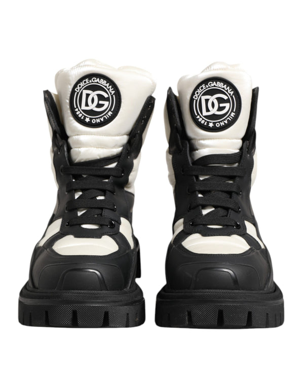 Dolce & Gabbana Black White Padded Lace Up Short Boots Shoes
