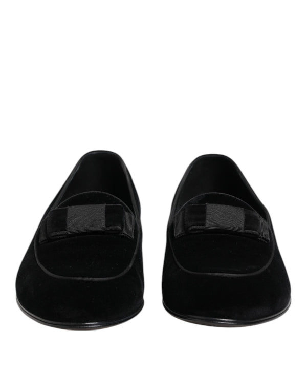 Dolce & Gabbana Black Velvet Loafers Formal Men Dress Shoes