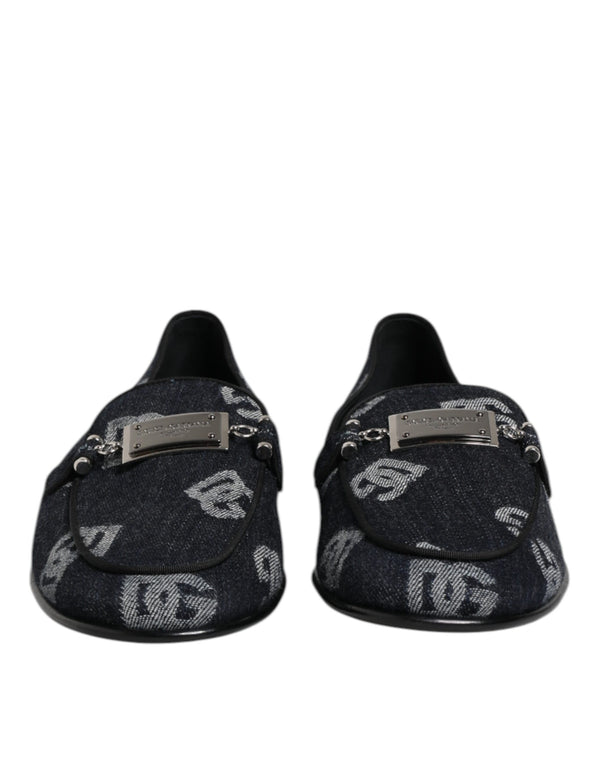 Dolce & Gabbana Blue Logo Cotton Loafers Formal Dress Shoes