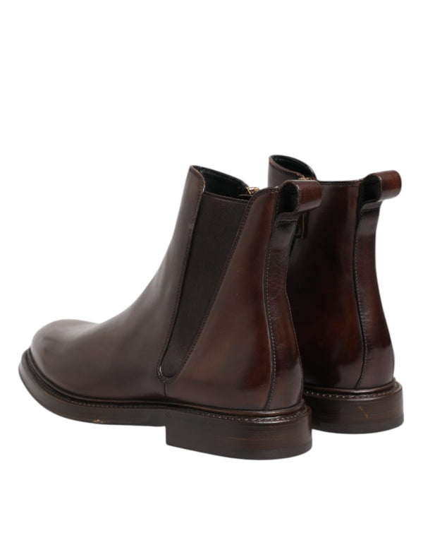 Dolce & Gabbana Brown Chelsea Leather Mid Calf Boots Shoes