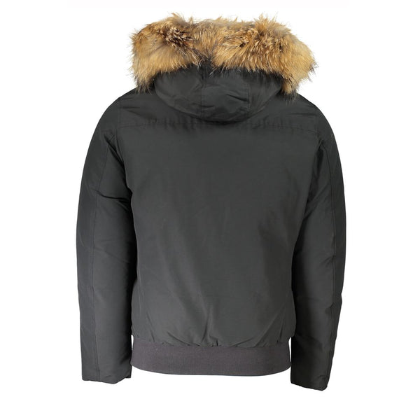 Woolrich Gray Cotton Men Jacket with Hood and Removable Fur