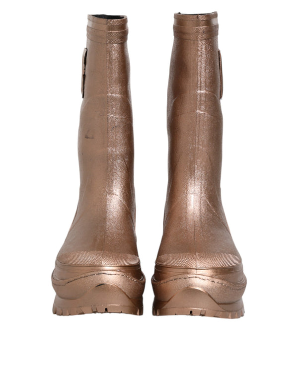 Dolce & Gabbana Metallic Gold Pull On Rain Boots Shoes