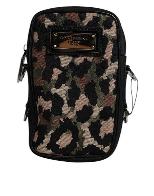 Dolce & Gabbana Multicolor Leopard Jacquard Logo Plaque Neck Strap Bag
