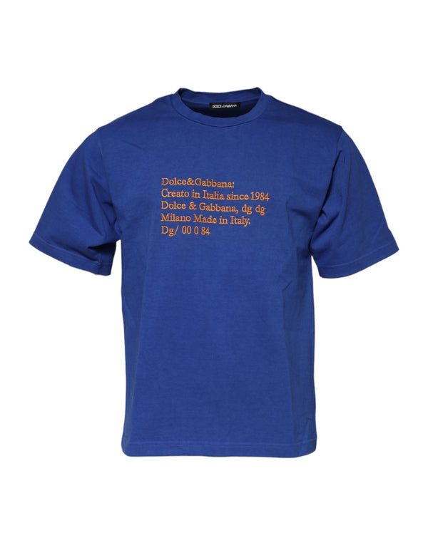 Dolce & Gabbana Blue Logo Graphic Cotton Crew Neck T-shirt