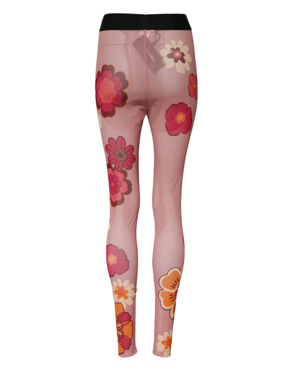 Dolce & Gabbana Pink Floral Leggings Stretch Waist Pants