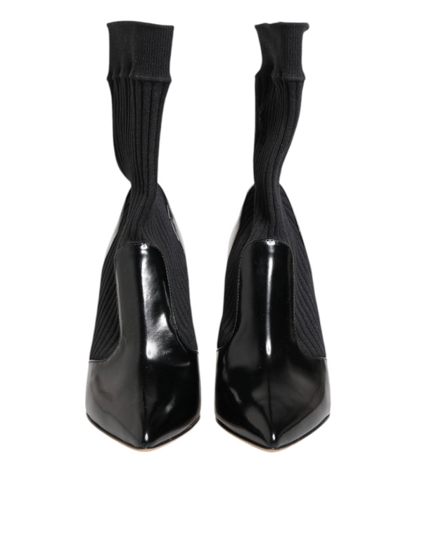 Dolce & Gabbana Black Stretch Stilettos Booties Socks Shoes