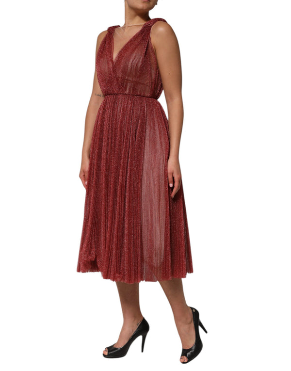 Dolce & Gabbana Burgundy Mesh Sleeveless Midi A-line Dress