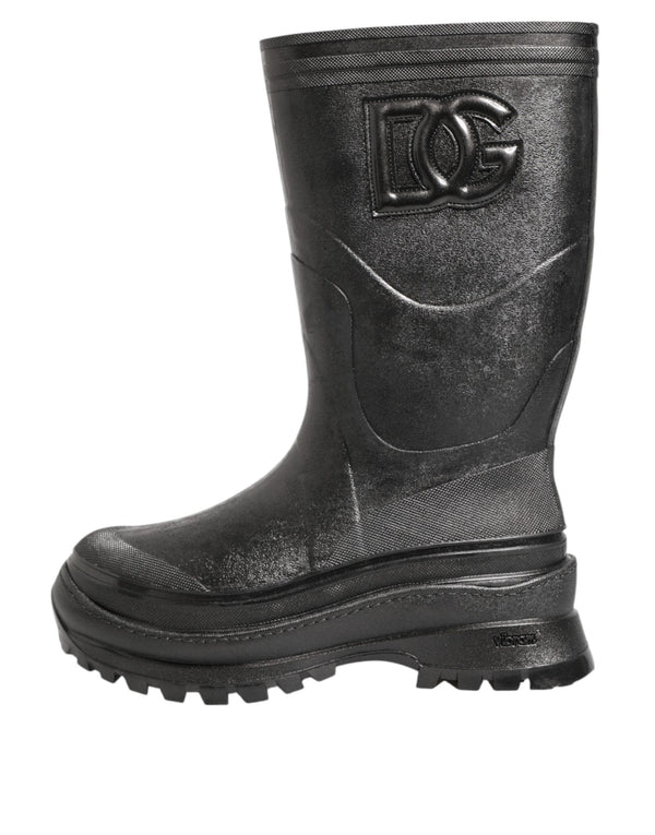 Dolce & Gabbana Metallic Black Pull On Rain Boots Men Shoes