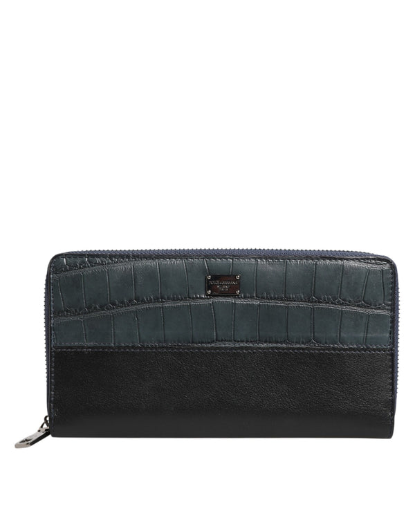 Dolce & Gabbana Black Blue Exotic Leather Men Continental Clutch Wallet