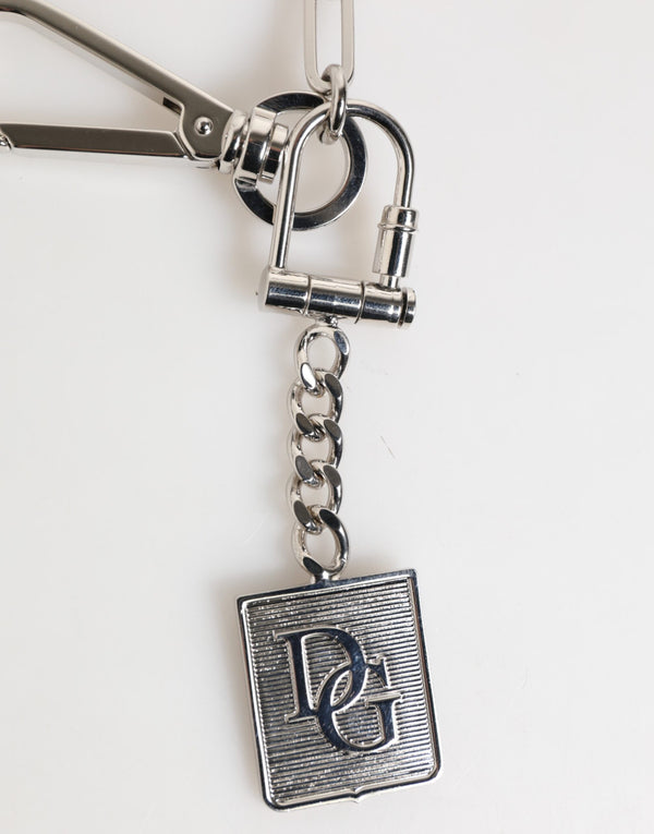 Dolce & Gabbana Silver Tone Metal Chain DG Logo Pendant Men Necklace