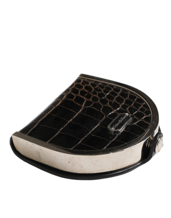 Dolce & Gabbana Black Polished Crocodile Leather Mens Coin Purse Wallet