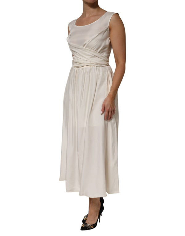 L'Autre Chose Ivory White Sleeveless Maxi Cupro Viscose Dress