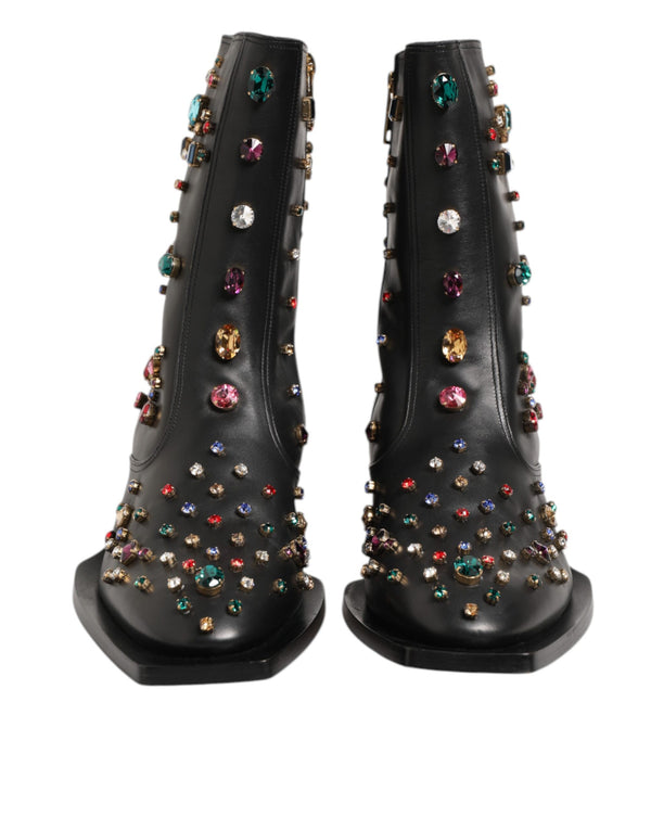 Dolce & Gabbana Black Crystal Embellished Men Short Boots Shoes
