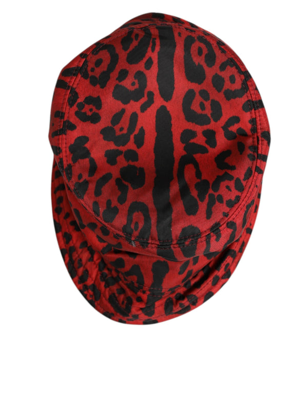 Dolce & Gabbana Red Black Nylon Leopard Print Bucket Men Cap Hat