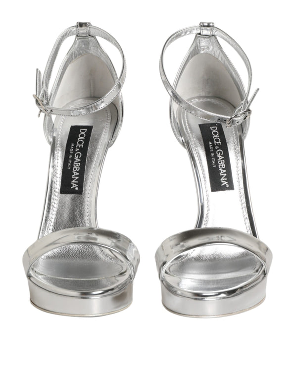 Dolce & Gabbana Silver Leather Platform Keira Sandals Shoes