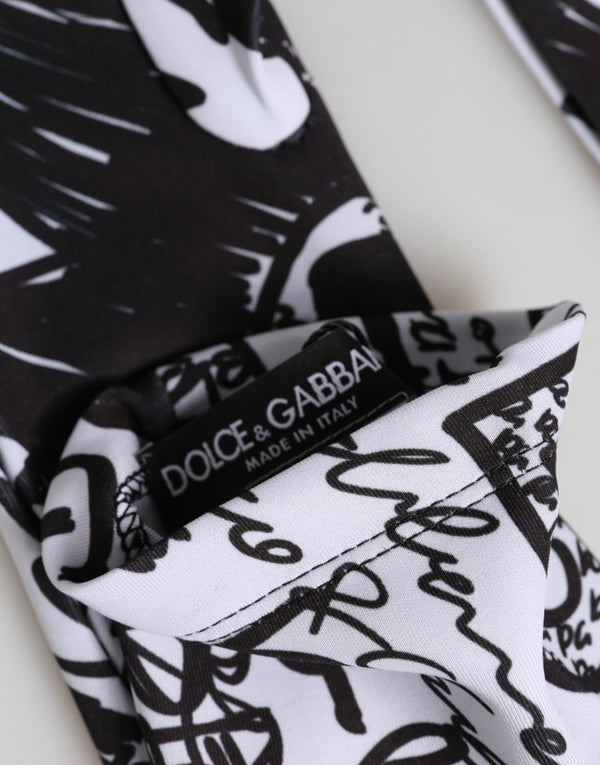 Dolce & Gabbana Gloves Black White DG Logo Elbow Length Mitten