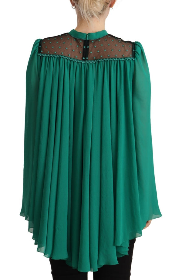 Philosophy Green Lace Polyester Long Sleeves Pleated Top Blouse