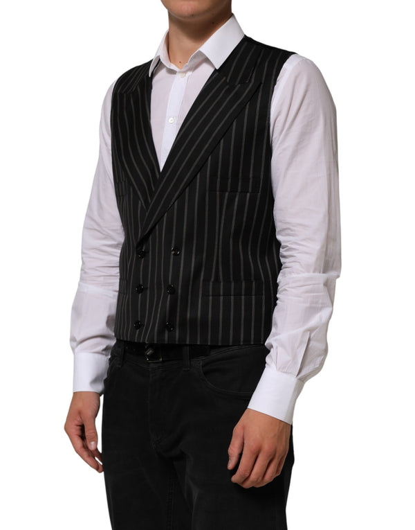 Dolce & Gabbana Black Stripes Wool Dress Men Waistcoat Vest