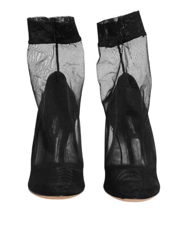 Dolce & Gabbana Black Nylon Stretch Mesh Sock Boots Shoes
