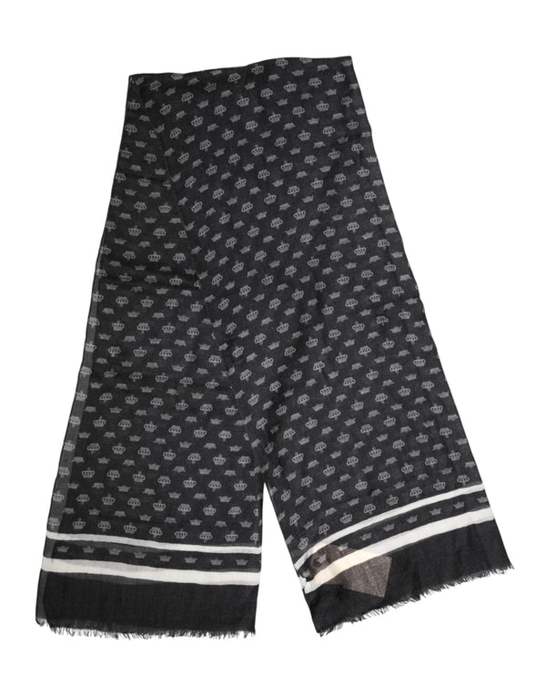 Dolce & Gabbana Black Crown Cashmere Neck Wrap Shawl Scarf
