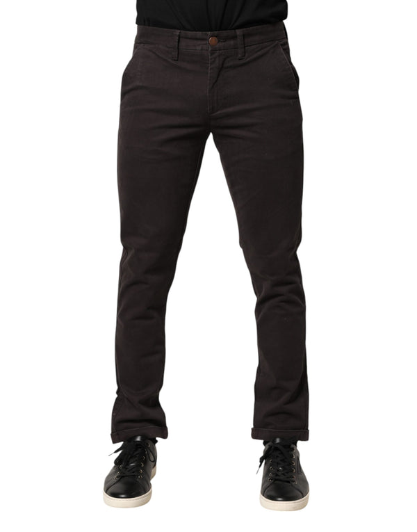 Sun68 Dark Brown Cotton Stretch Skinny Mid Waist Men Trouser Pants