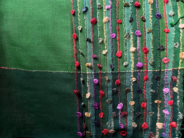 Multi-Green Silk with Colourful Design - Scarf