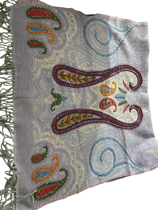 Lavender Self Embroidered with Mango Embroidery Wool - Scarf