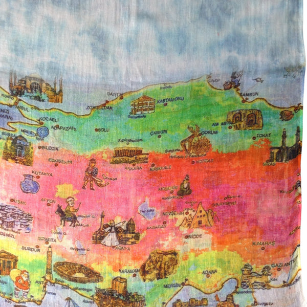 Multicoloured Digital Print Border -Linen - Scarf