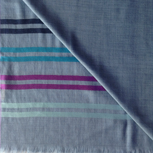 THE GRAY CRAB Blue with Multicoloured lines -Silk-Wool- Scarf
