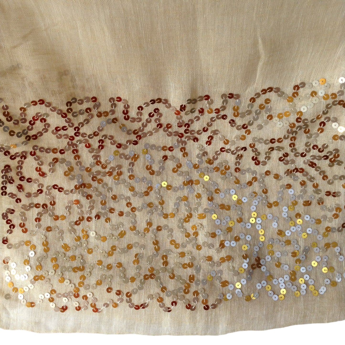 Beige / Cream with Silver and Gold Sequence Cotton-Silk Rich Linen Blend - Scarf