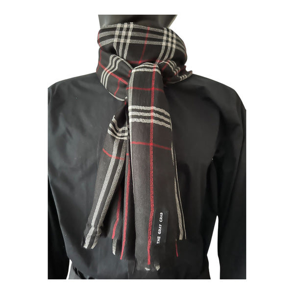 THE GRAY CRAB Classic Black Plaid Scarf