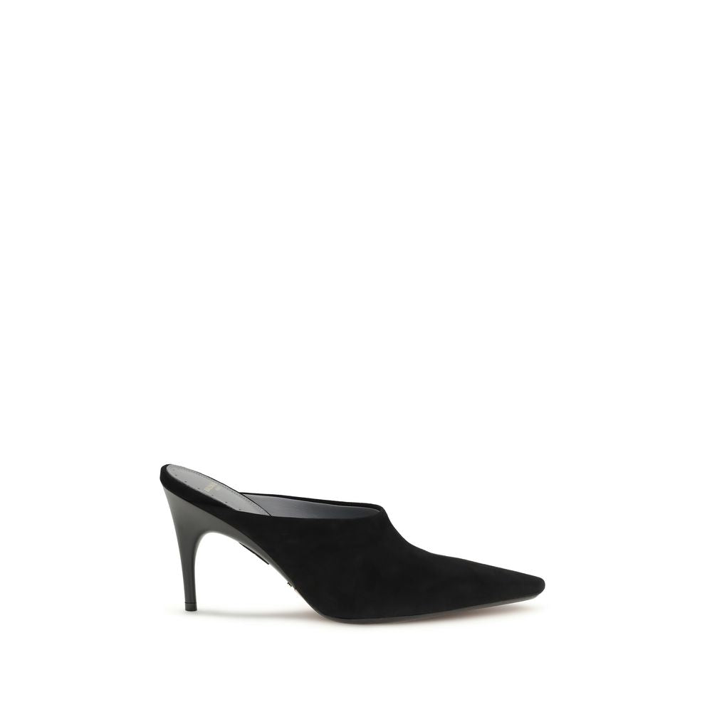 Black suede Balenciaga mules used by THE NOTICE to examine route, weather and surface care before wear.