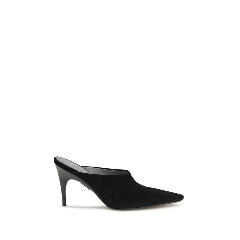 Black suede Balenciaga mules used by THE NOTICE to examine route, weather and surface care before wear.