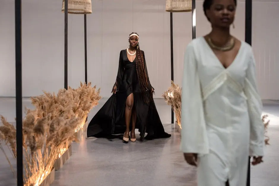 Formal gowns under warm interior lighting for THE NOTICE by THE GRAY CRAB