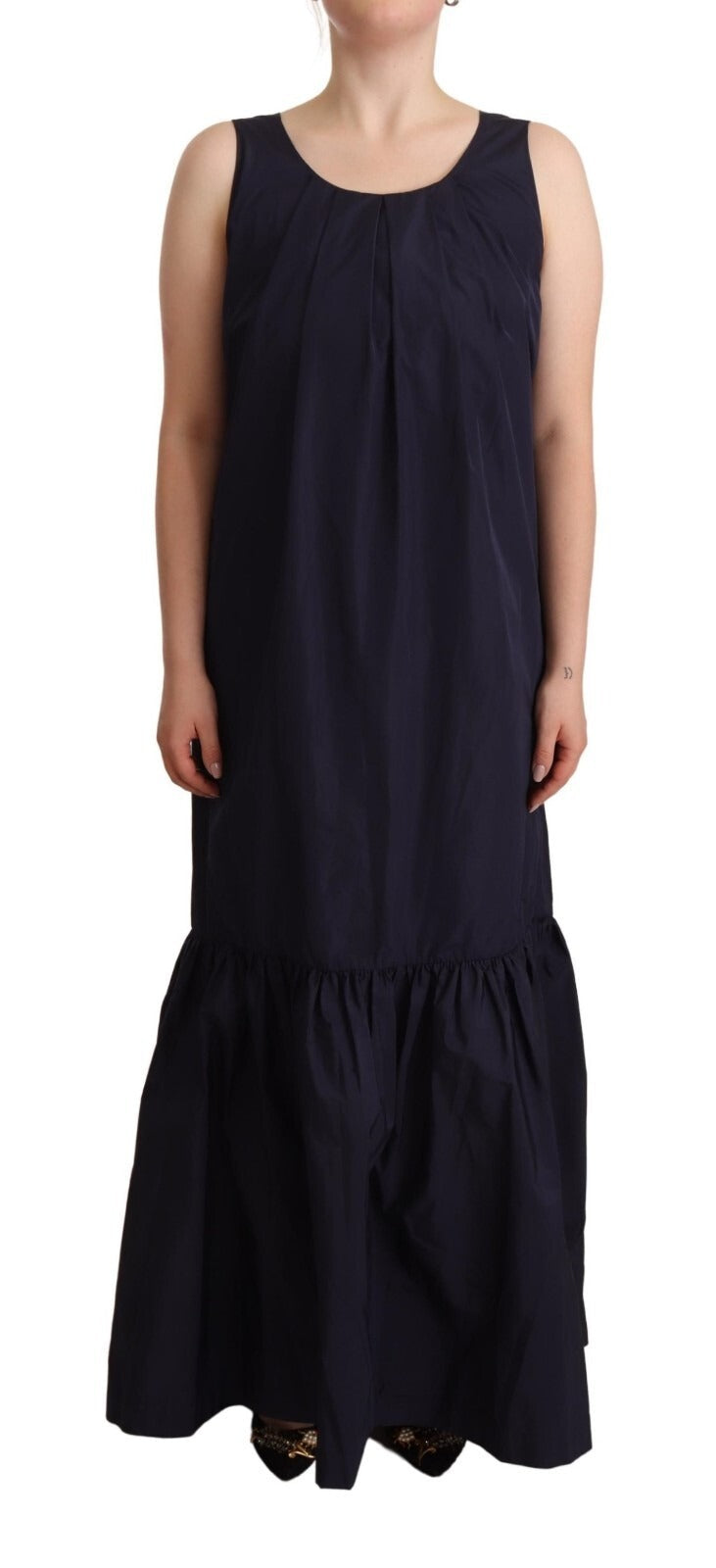 Navy evening dress used by THE NOTICE to show how national colours can be reduced to one controlled wardrobe signal.