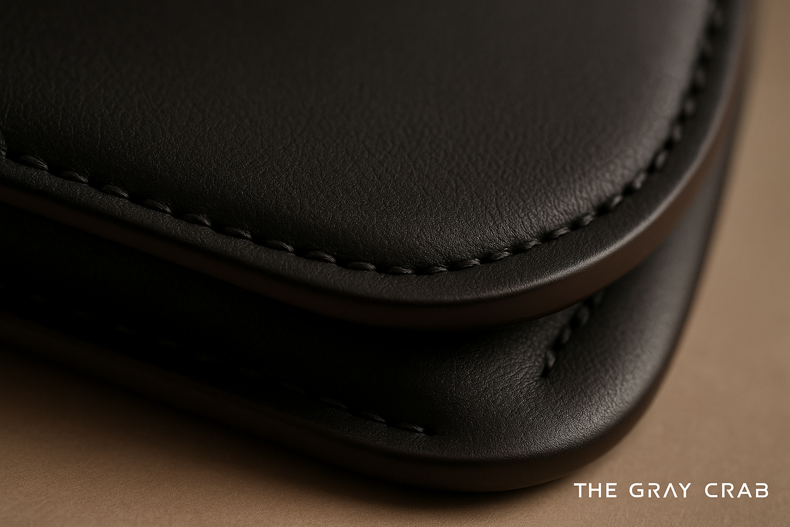 Leather edge paint and finished bag edges under close inspection for THE NOTICE by THE GRAY CRAB