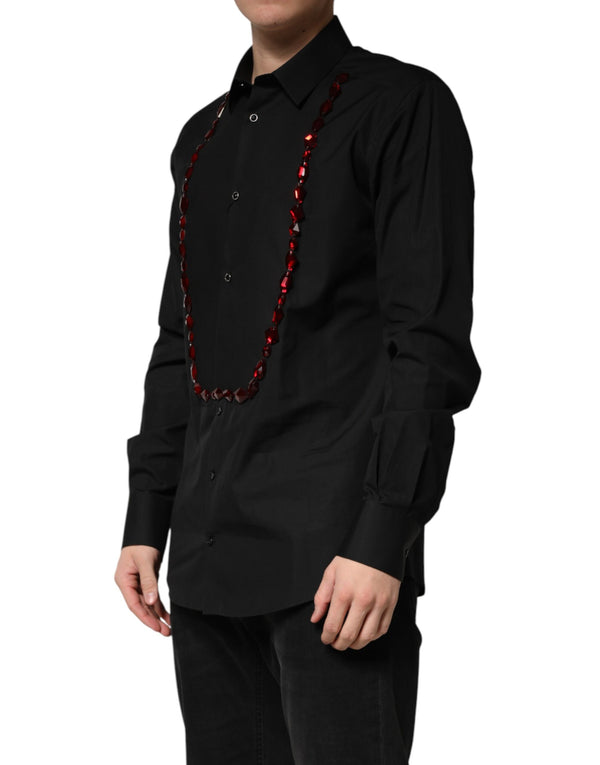 Dolce & Gabbana Black Crystal GOLD Formal Cotton Dress Shirt
