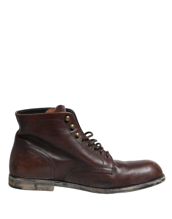 Dolce & Gabbana Brown Lace Up Short Ankle Boots Men Shoes