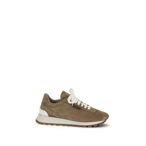 Brunello Cucinelli Beige Calf Leather Bos Taurus Platform Sneakers