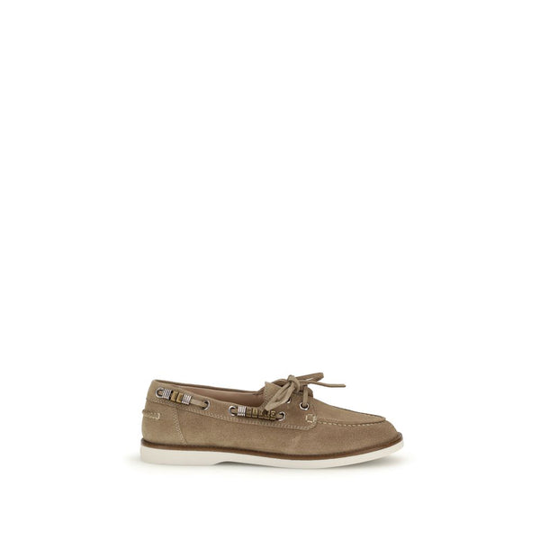 PINKO Beige Calf Leather Bos Taurus Slip-On Loafers