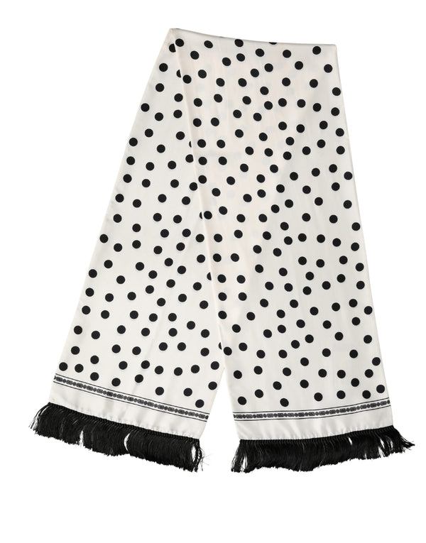 Dolce & Gabbana White Black Polka Dot Neck Wrap Foulard 165.5cmx32cm Scarf
