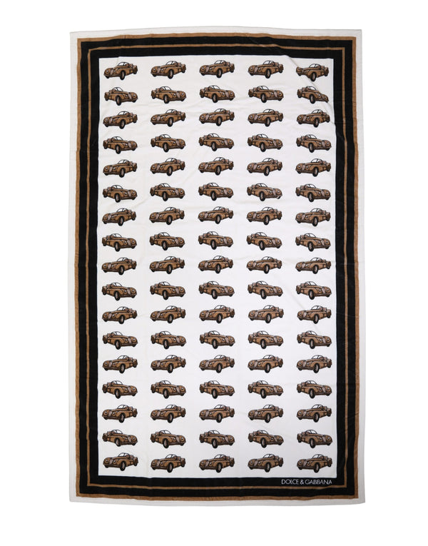 Dolce & Gabbana Towel White Cotton Car Graphic Print 115cm x 180cm Beach