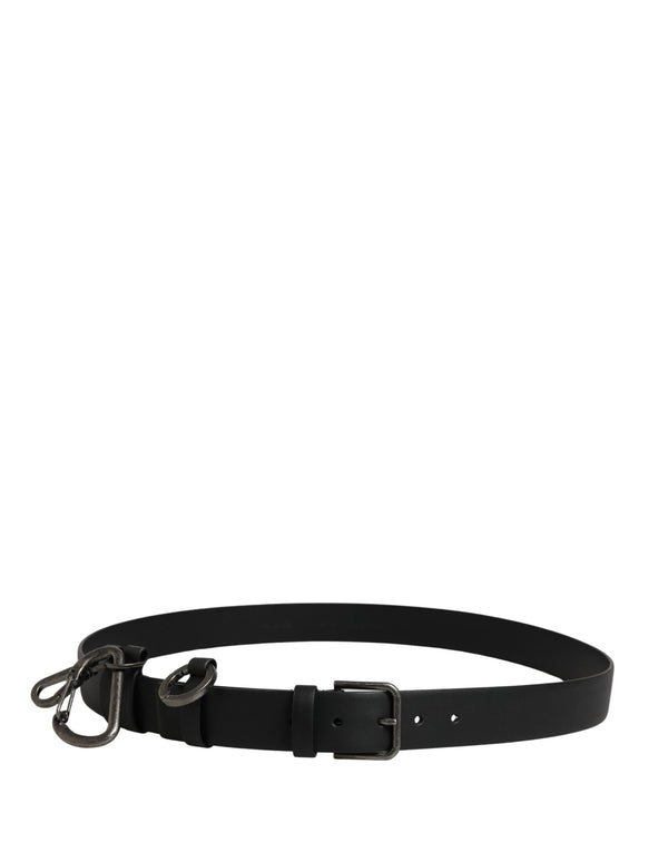 Dolce & Gabbana Black Calf Leather Silver Metal Buckle Belt