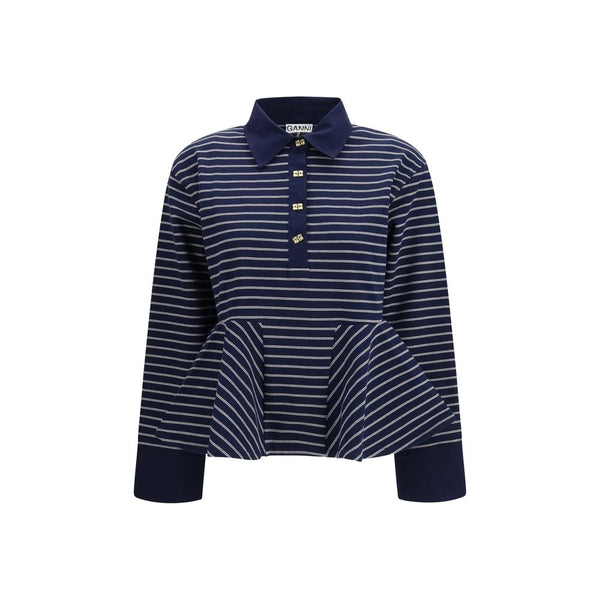 Ganni Blue Cotton Polo Shirt