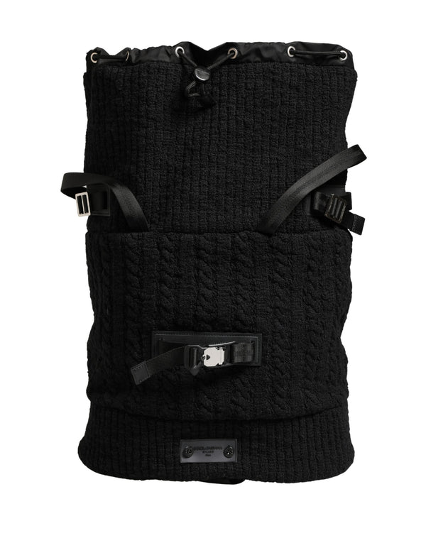 Dolce & Gabbana Black Tricot Wool Blend Duffel Backpack Travel Borse Bag