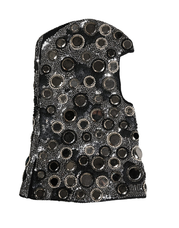 Dolce & Gabbana Black Wool Crystal Embellished Balaclava Hat