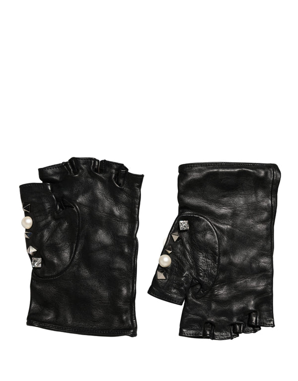 Dolce & Gabbana Black Pearl Embellished Wrist Length Gloves